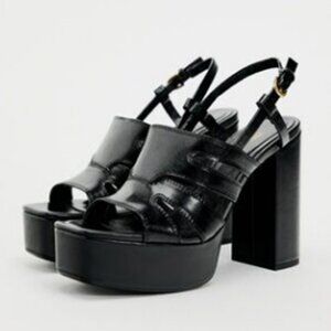 ZARA WOMAN NWT Leather BLACK PLATFORM SANDALS